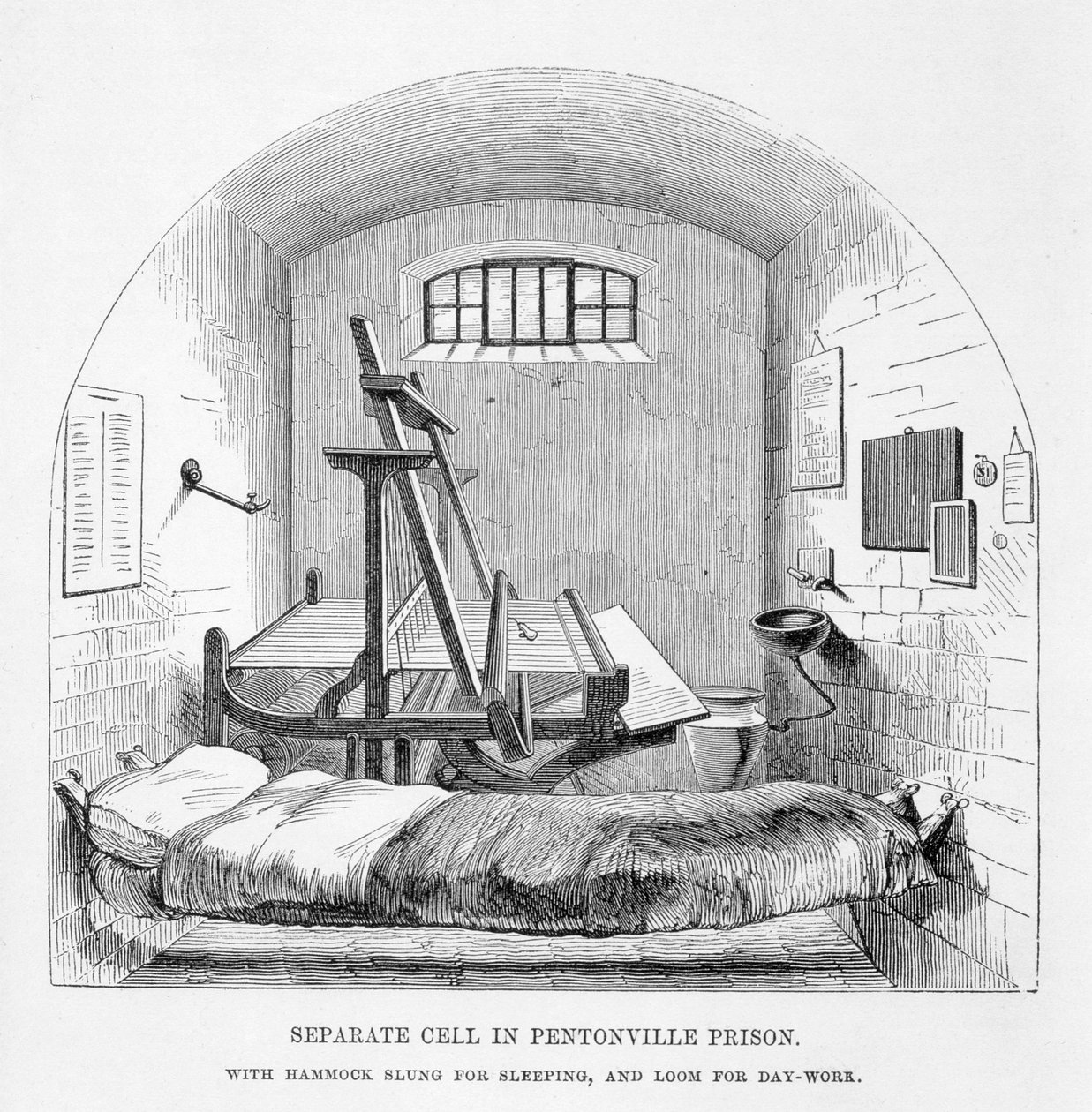 Oddzielna cela w więzieniu Pentonville, z The Criminal Prisons of London i Scenes of Prison Life autorstwa Henry