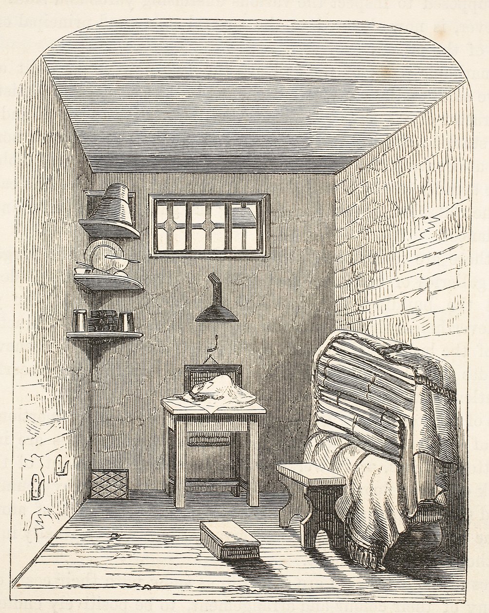 Oddzielna cela w starej części więzienia w Brixton, ilustracja z The Criminal Prisons of London i Scenes from Prison Life Henry