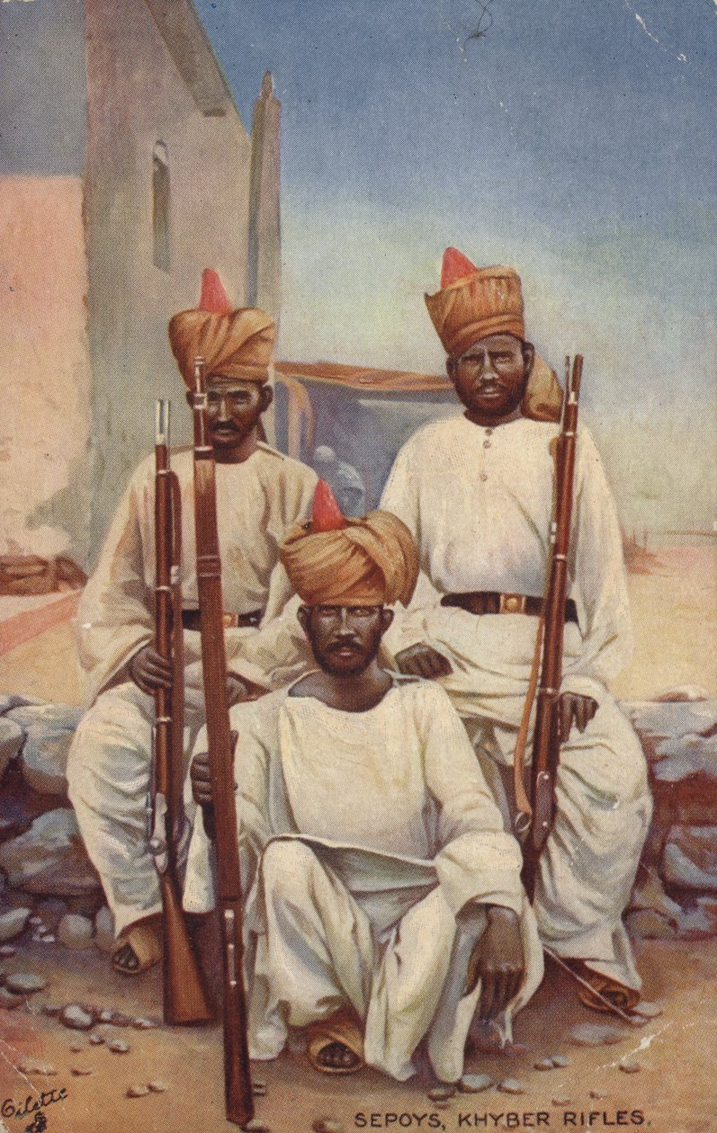 Sepoys, Khyber Rifles (kolorowa litografia) autorstwa English School