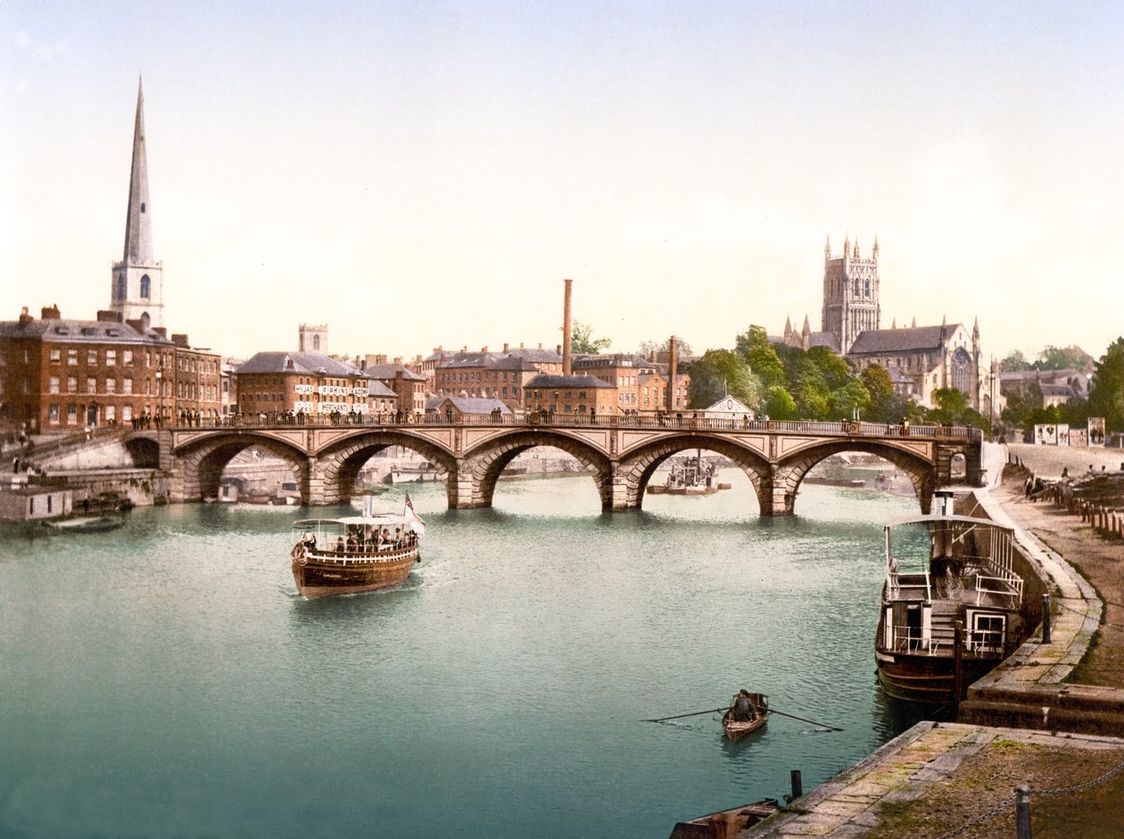 Severn Bridge, Worcester (zdjęcie ręcznie kolorowane) autorstwa English School