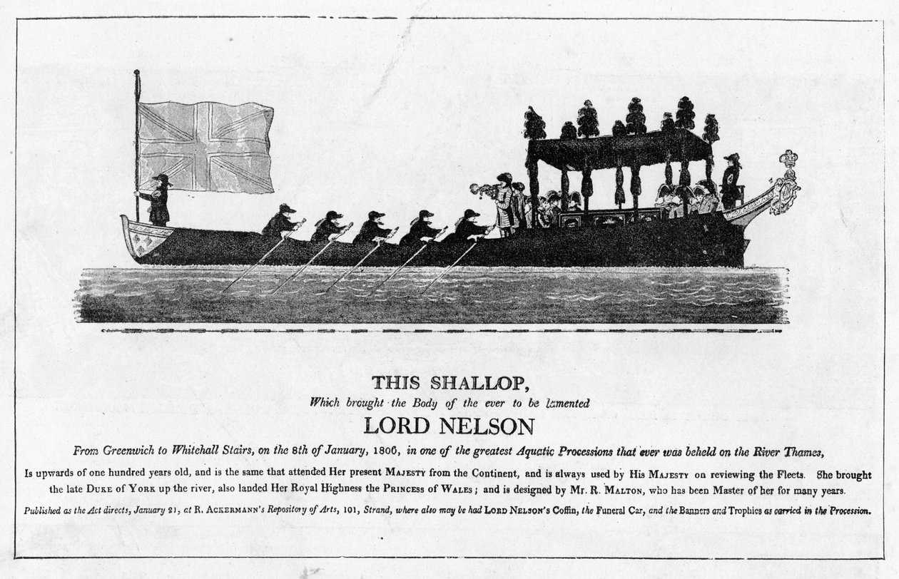 Shallop niosący ciało Lorda Nelsona, 8 stycznia 1806 z Greenwich do Whitehall Stairs autorstwa English School