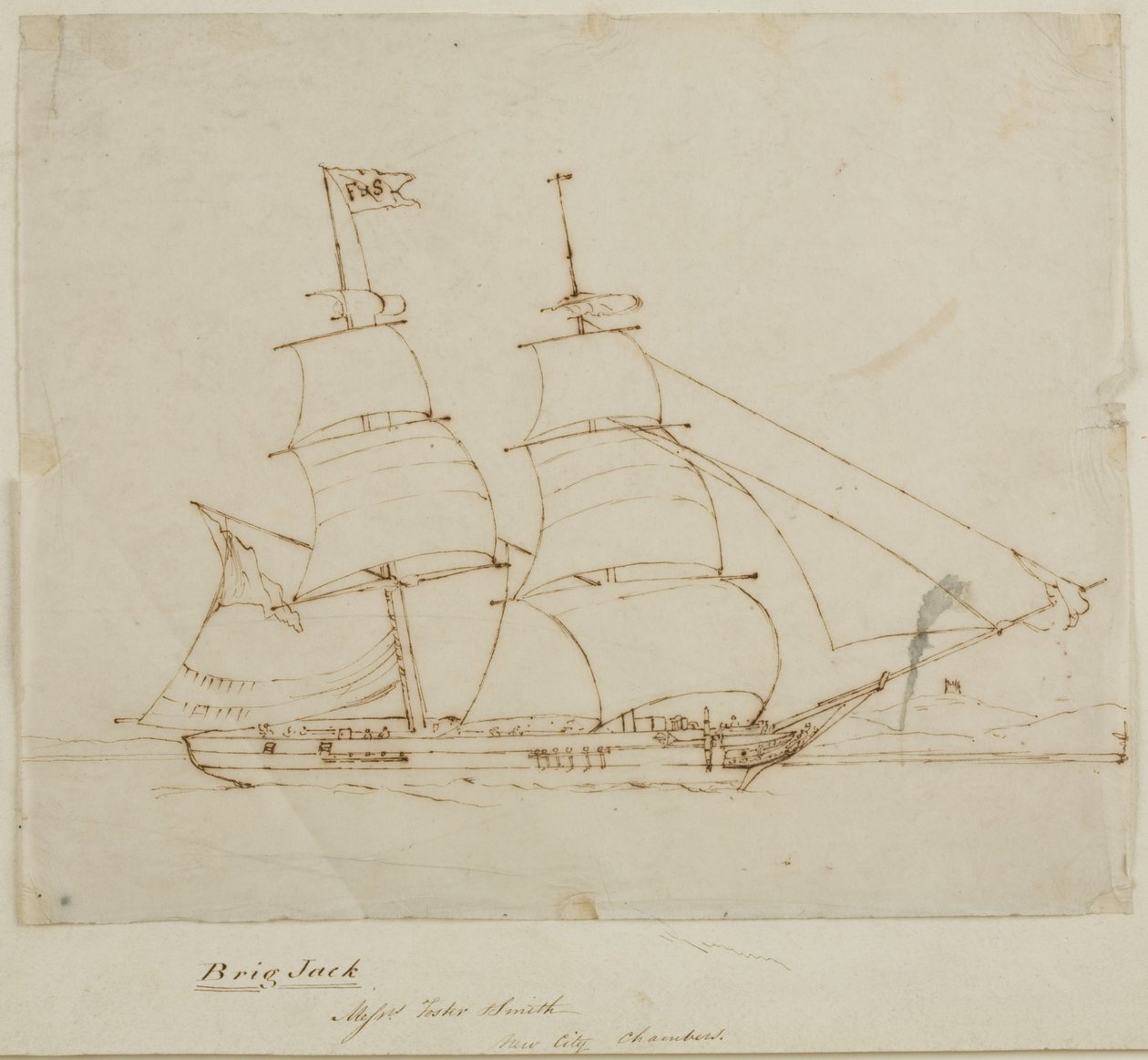 Ship Portrait - Brig Jack (pen & ink on paper (tracing)) autorstwa English School