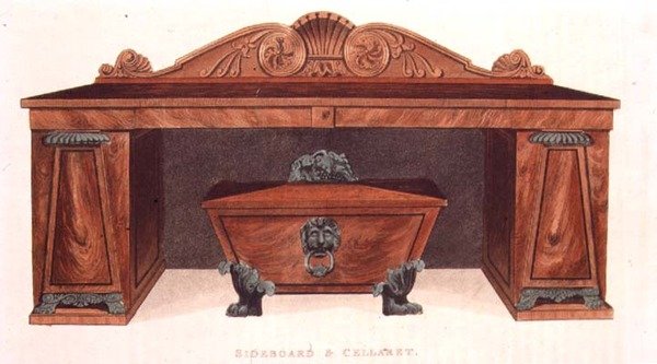 Kredens i piwnica, tablica 127 z Repozytorium Sztuki Ackermanna, wydanie 1809-28 (kolor lito) autorstwa English School