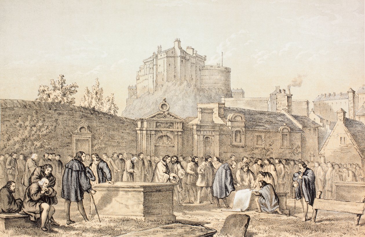 Podpisanie przymierza w Greyfriars Churchyard w Edynburgu w 1638 r., z „The Scots Worthies Według Howie