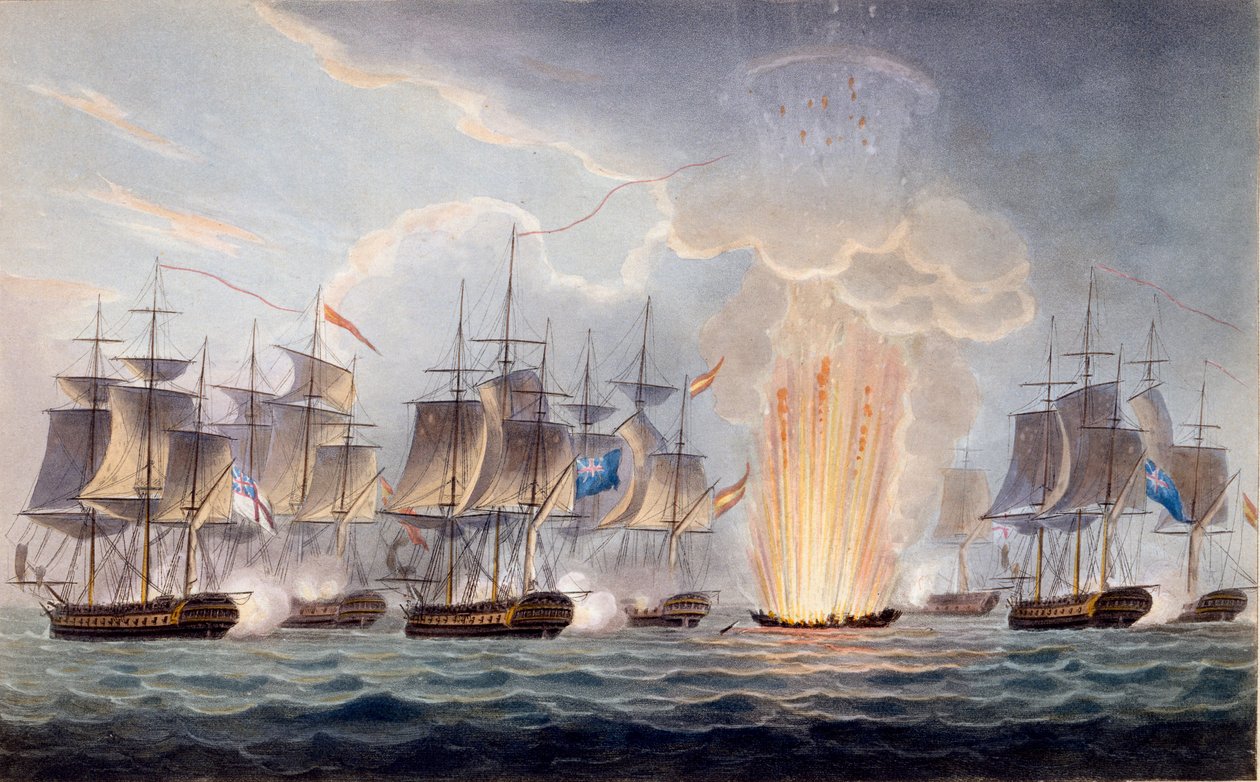 Akcja Sir Grahama Mooresa przy Cape St. Mary, 5 października 1804, z The Naval Chronology of Great Britain, J. Ralfe autorstwa English School