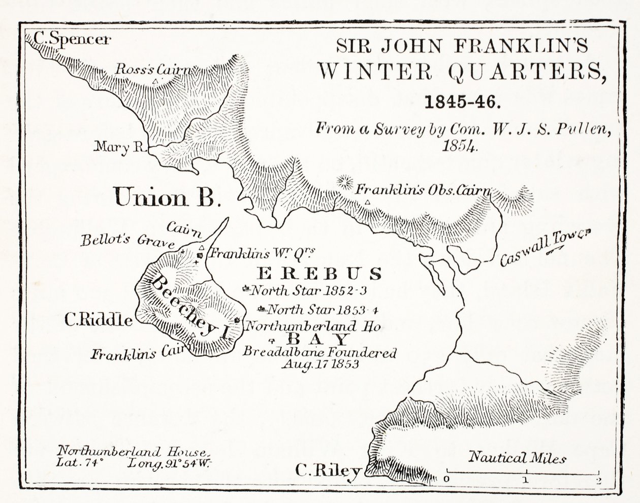 Sir John Franklins Winter Quarters, 1845-1846 z ankiety przeprowadzonej przez Com. W.J.S. Pullen 1854, wyd. 1854 autorstwa English School