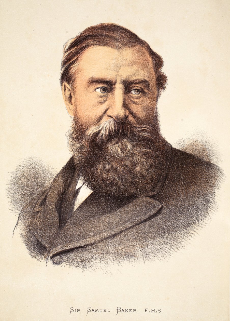 Sir Samuel Baker, ilustracja z The Pictorial Edition of the Life and Discoveries of David Livingstone autorstwa J. Ewing Richie, wyd. przez A. Fullartona & Co., 1876 autorstwa English School