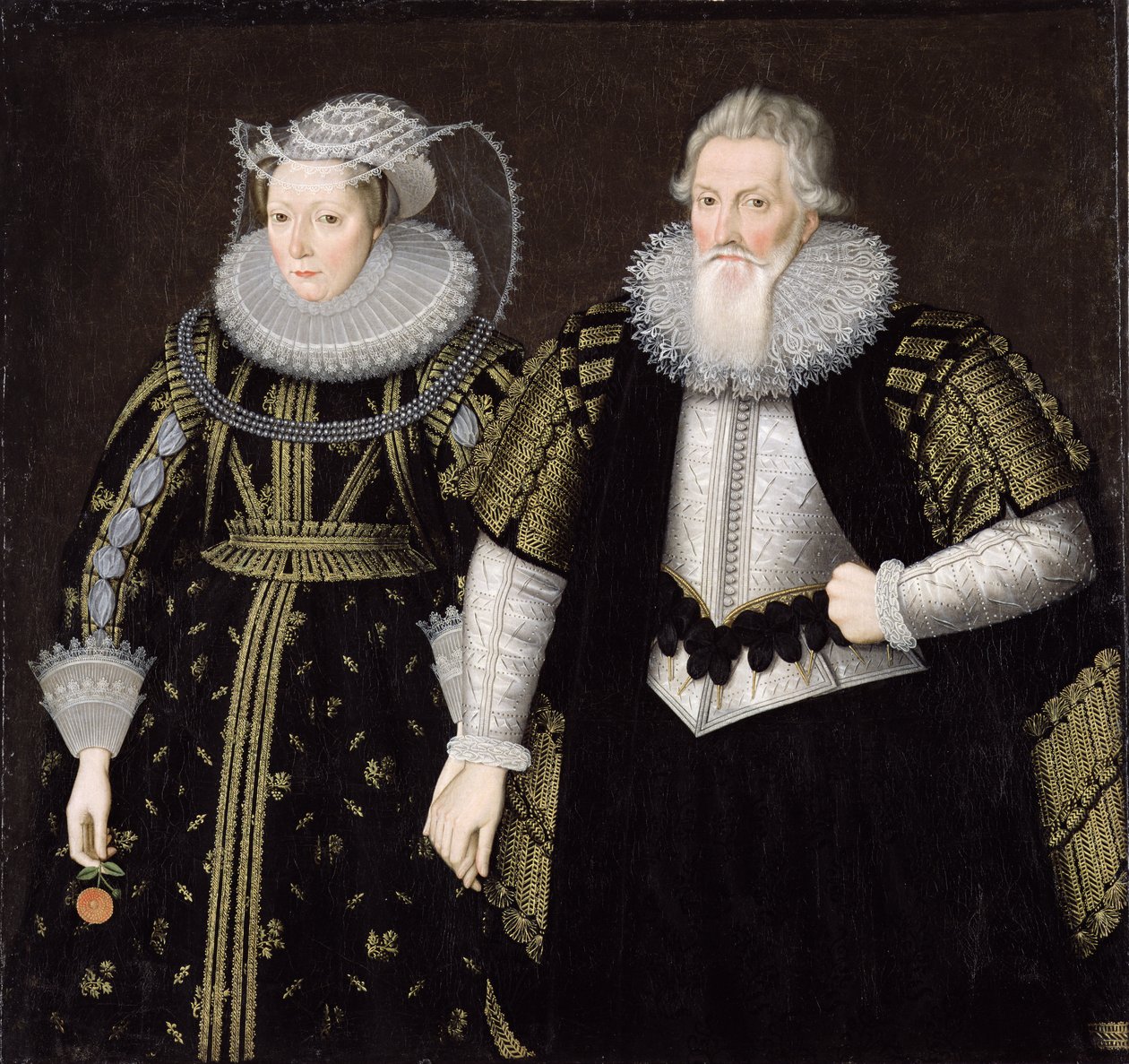 Sir Thomas Mansel (1556-1631) i Jane (Pole) Lady Mansel (olej na płótnie) autorstwa English School