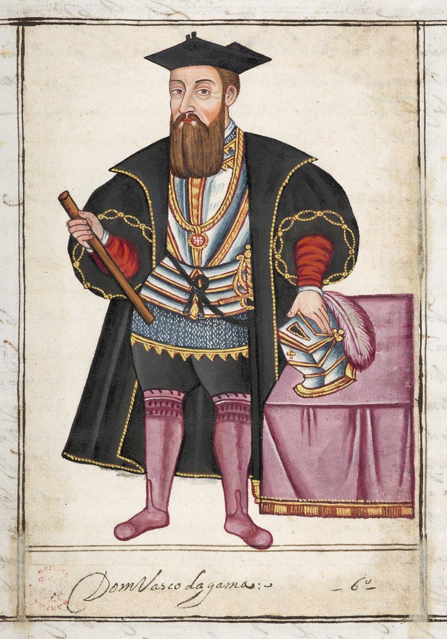 Sloane MS 197 f.18r Vasco da Gama, z „Maps and Plans: Plans of Portuguese and other Fortress in S. Africa and E. India…” autorstwa English School