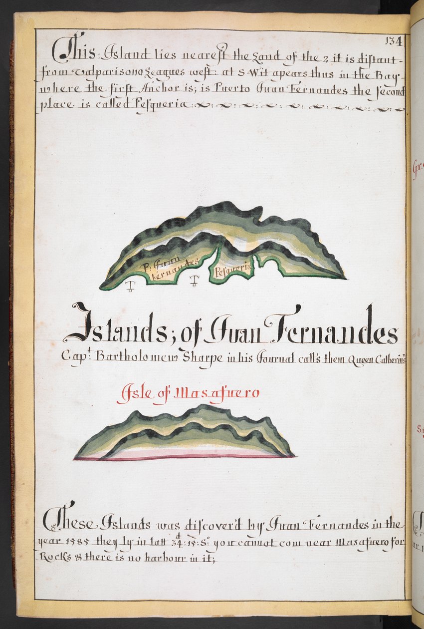 Sloane MS 44, f.269v, Mapa Juan Fernández w wagonie południowomorskim Williama Hacka autorstwa English School
