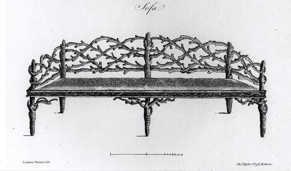 Sofa z „Grotesque Architecture, czyli wiejskiej rozrywki” Williama Wrighta autorstwa English School