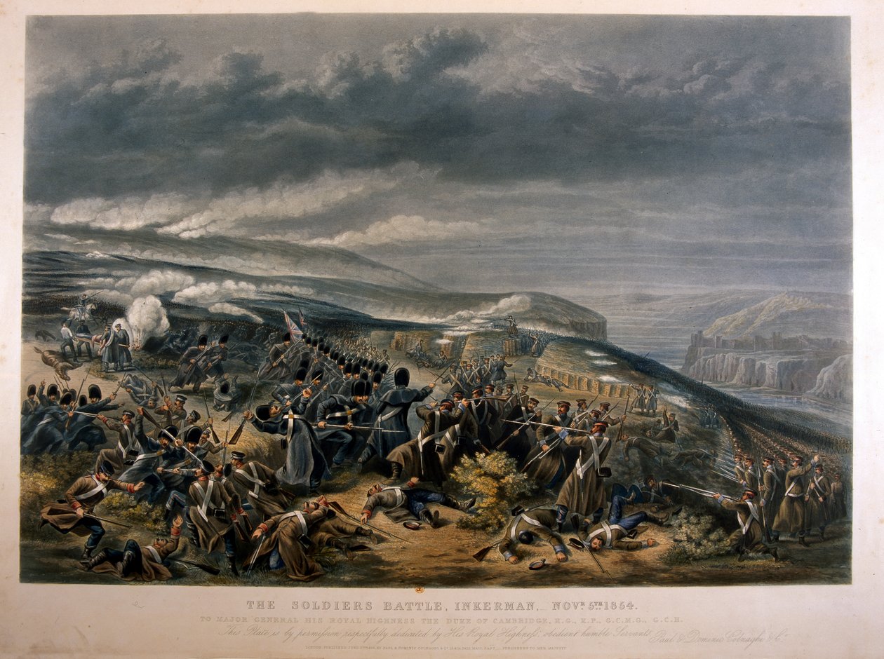 Żołnierze w bitwie pod Inkermanem podczas wojny krymskiej, 5 listopada 1854, 1855 autorstwa English School