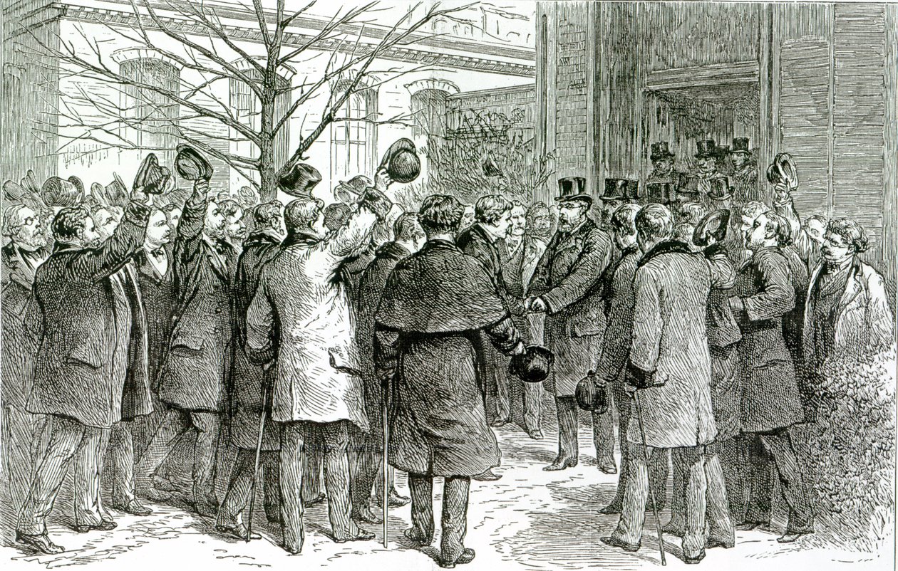 S. Robert Koch (1843-1910) opuszcza Szpital Królewski, gdzie leczy się pacjentka z Anglii, z Grafiki, 6 grudnia 1890 autorstwa English School