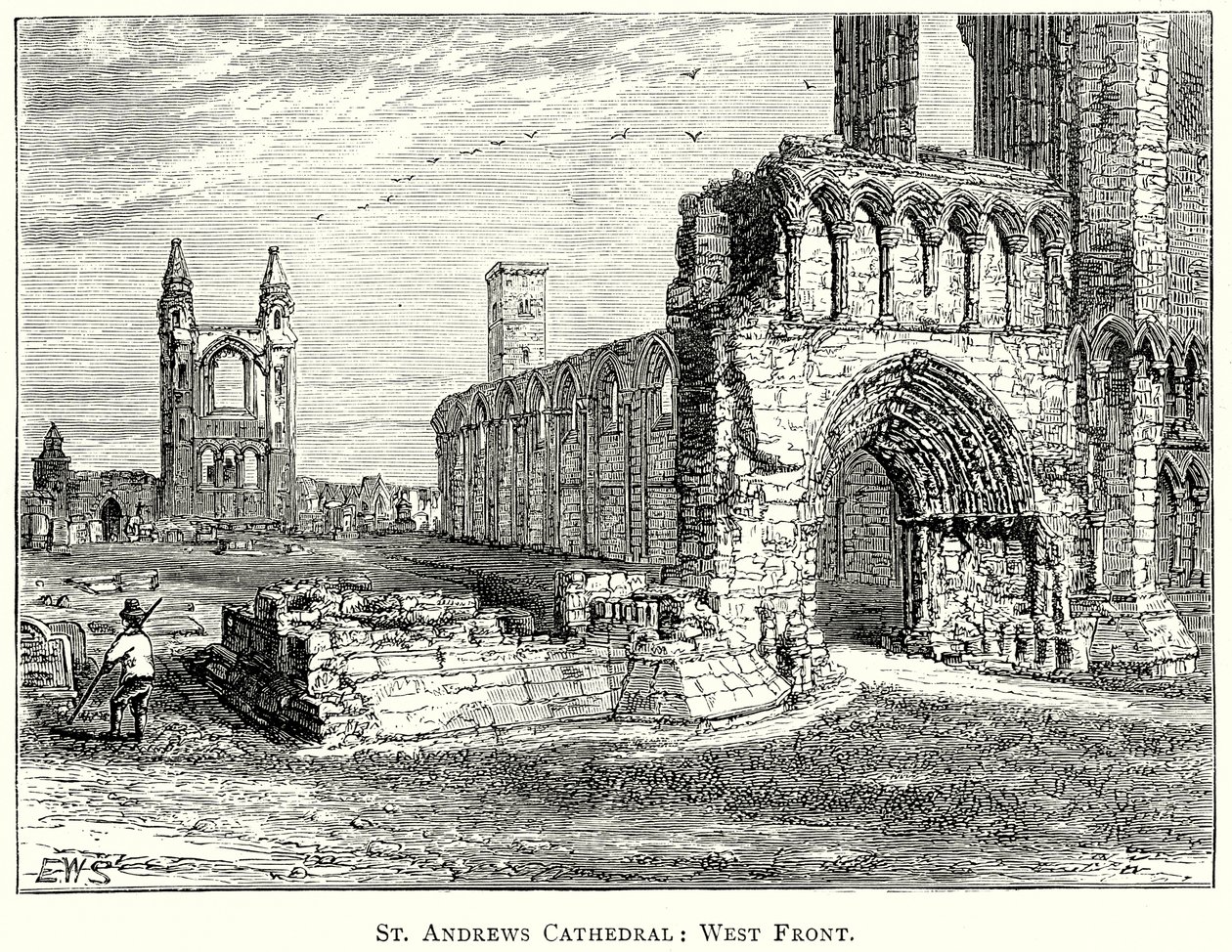 Katedra St Andrews: Front zachodni (grawerunek) autorstwa English School
