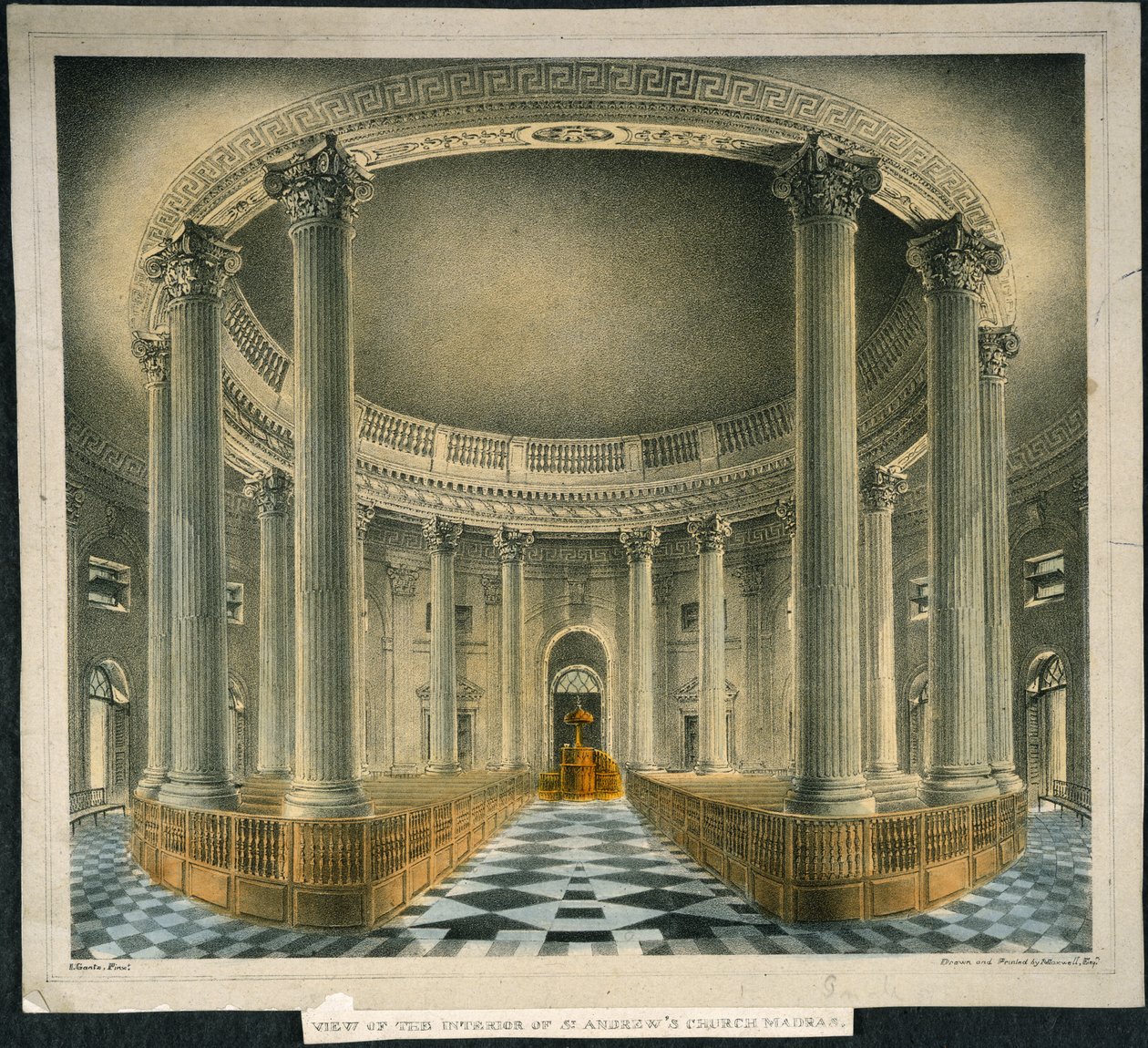 Kościół św. Andrzeja, Madras, ok. 1825 (kolor lito) autorstwa English School