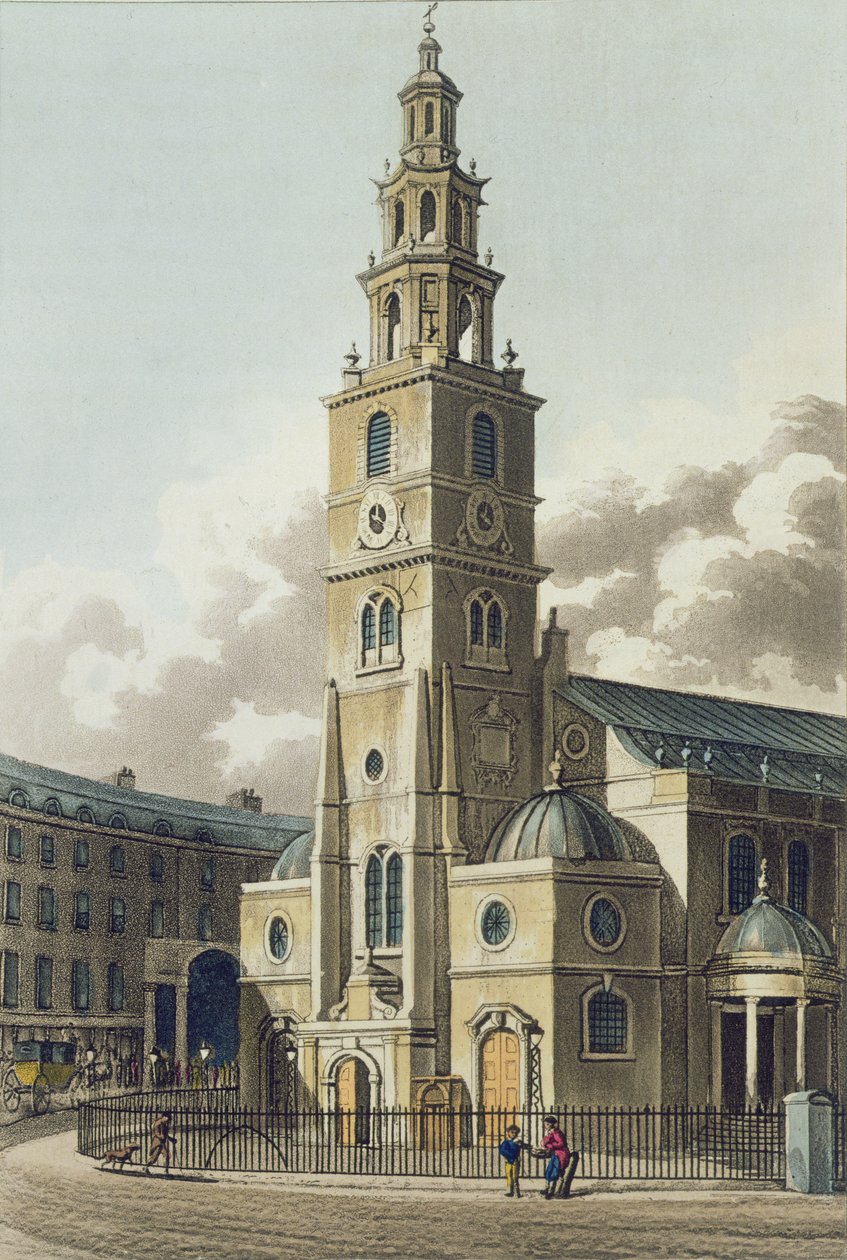 Kościół św. Klemensa Danesa, wyd. Rudolpha Ackermanna (1764-1834) 1816 (akwatinta) autorstwa English School