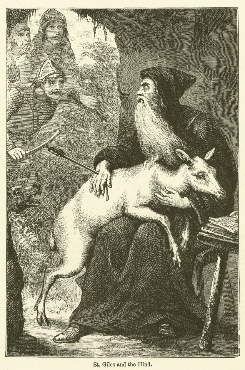 St Giles and the Hind (rycina) autorstwa English School