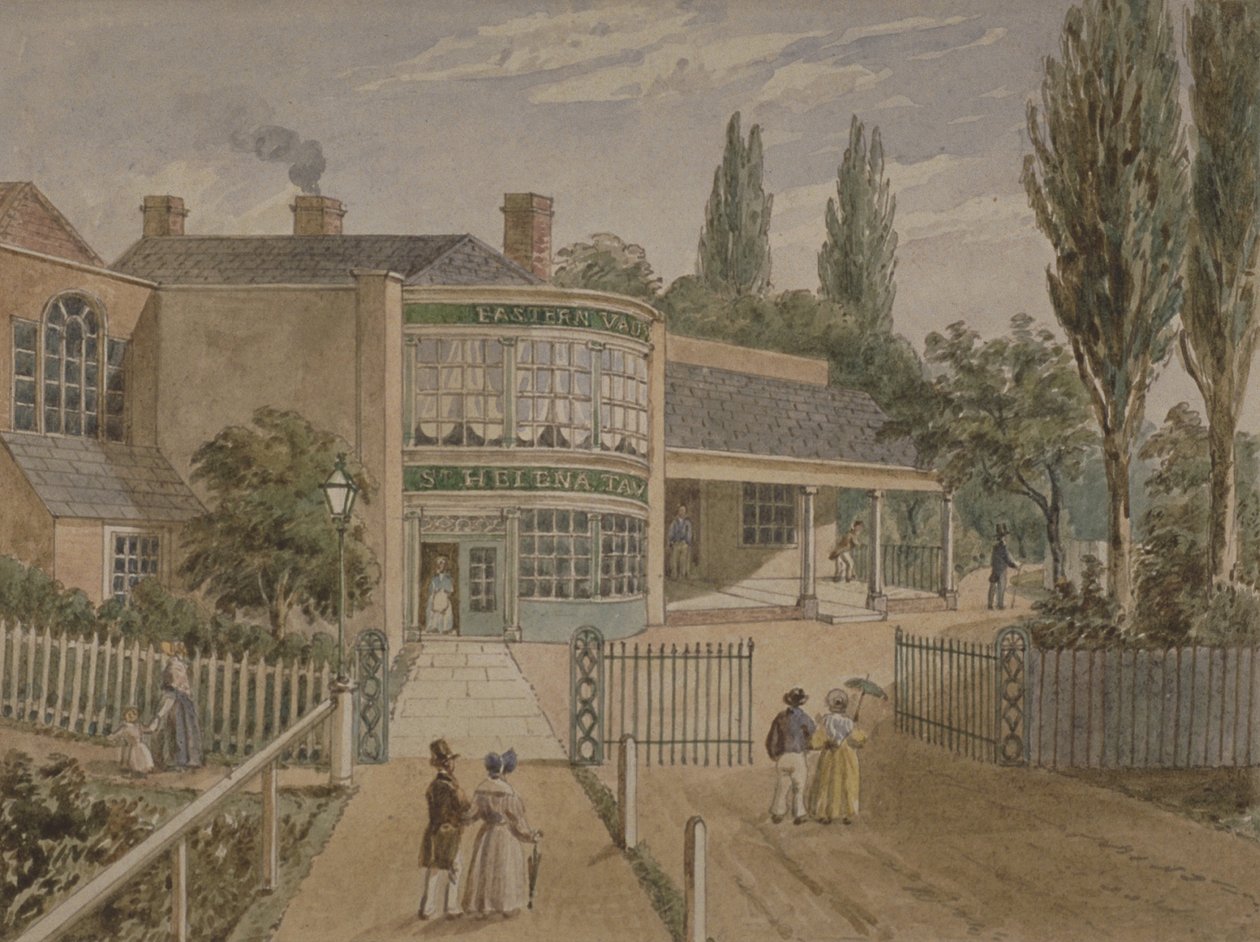 Herbaciarnia St Helena, Lower Road, Rotherhithe, ok. 1860 (wc na papierze) autorstwa English School