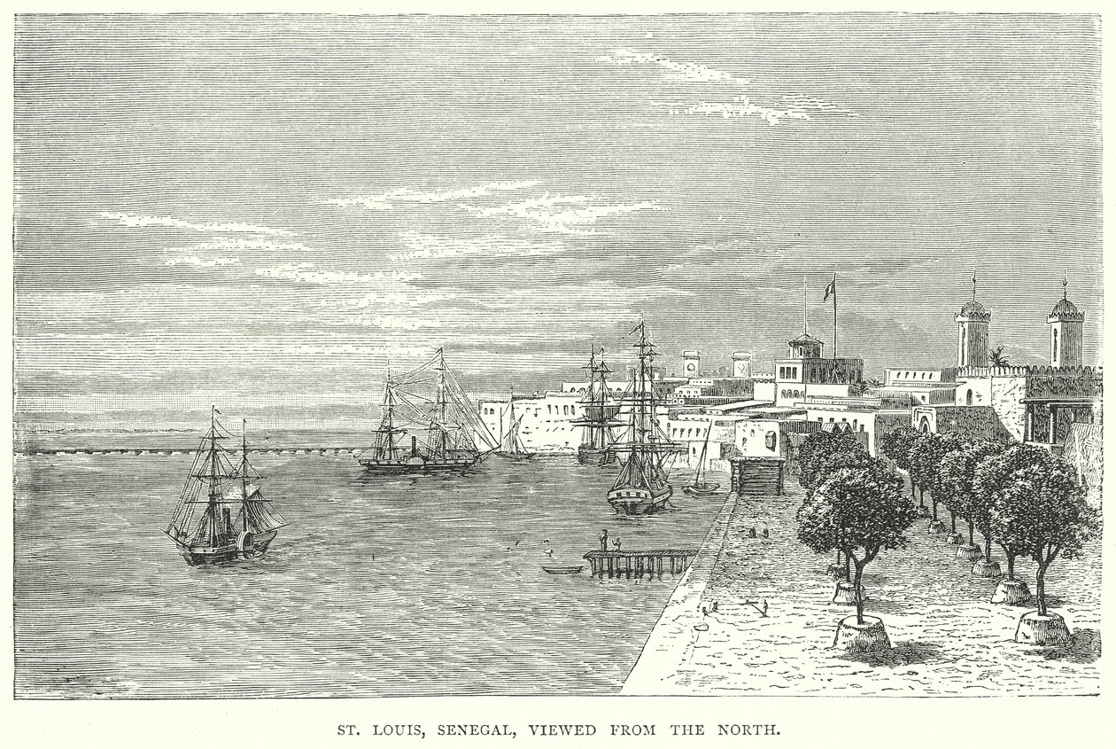 Saint Louis, Senegal, widok z północy (rycina) autorstwa English School