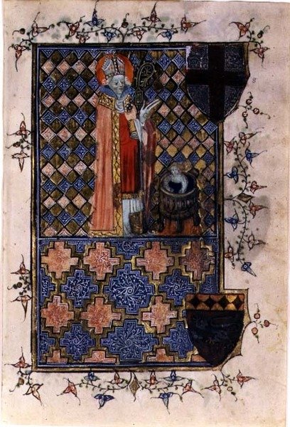 Św. Mikołaj wskrzeszający młodość, z księgi godzin, ok. 1400-40 (welum) autorstwa English School
