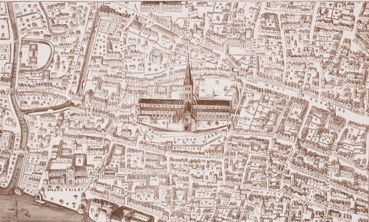 St Pauls i okolice, w czasach Henryka VIII autorstwa English School