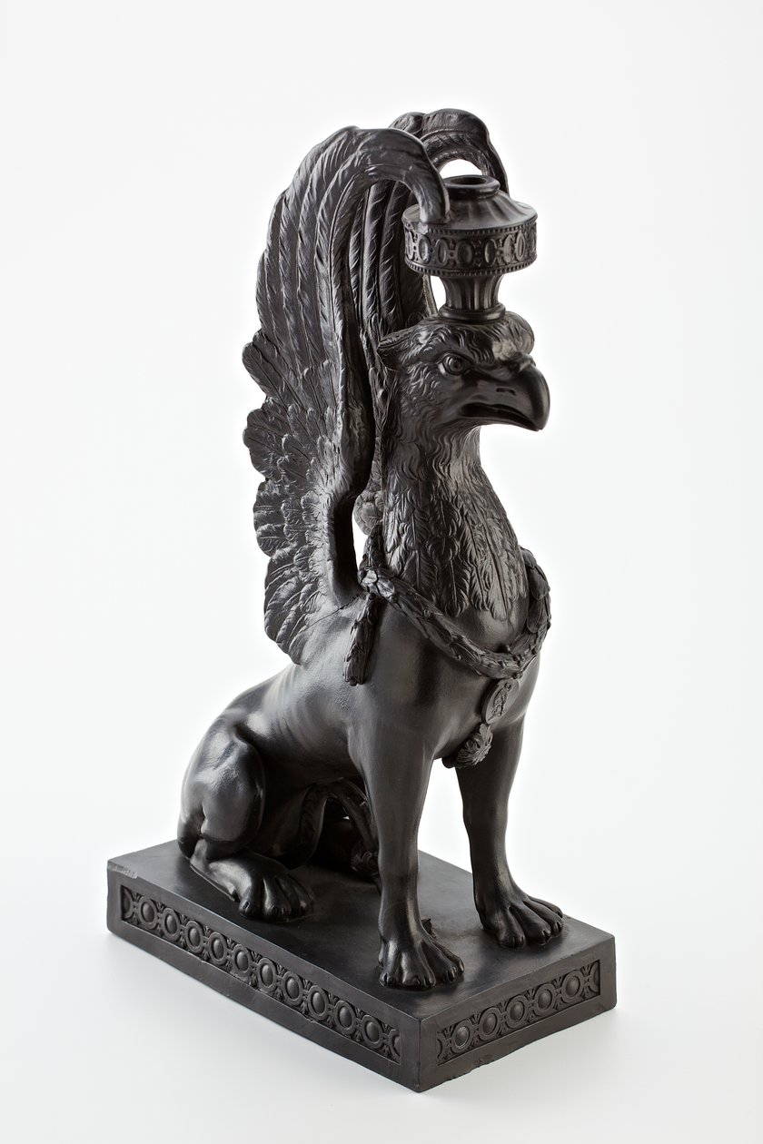 Staffordshire Wedgwood bazaltowy świecznik w formie gryfa, ok.1771-80 (wyrób bazaltowy) autorstwa English School