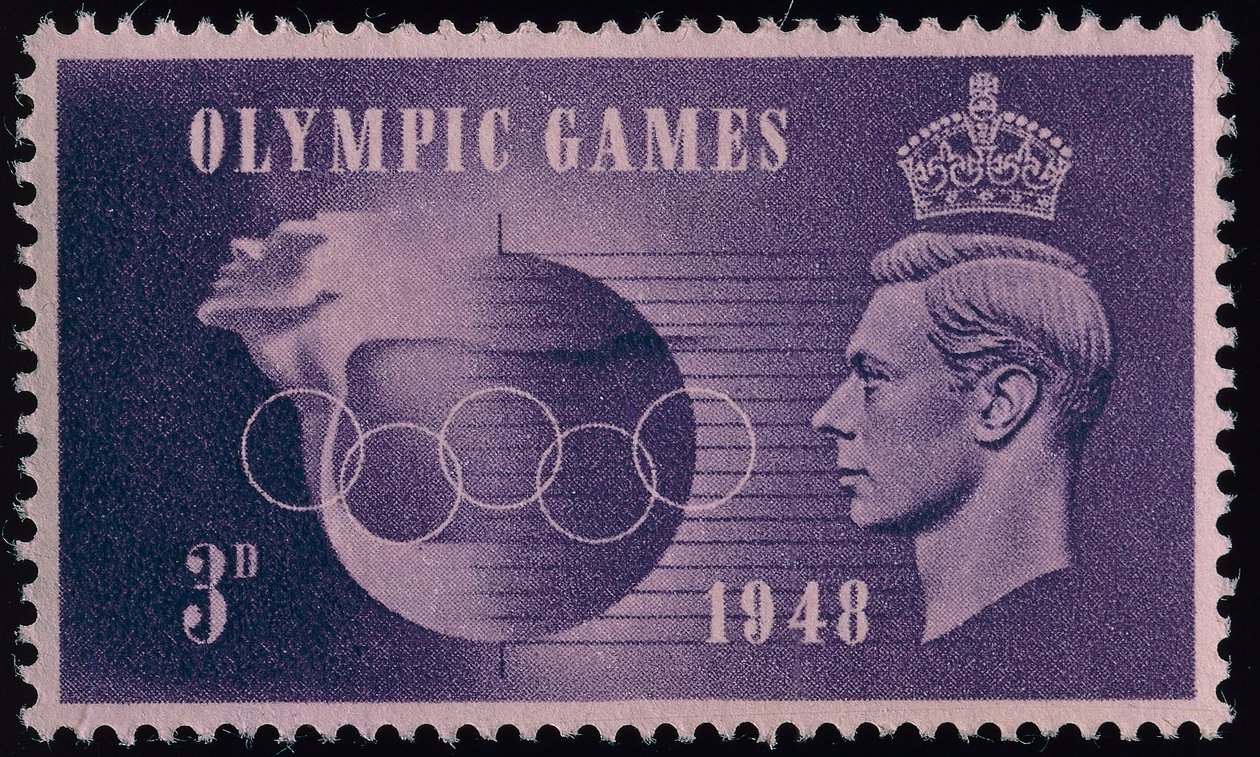 Znaczek upamiętniający Igrzyska Olimpijskie w Londynie w 1948 r. autorstwa English School