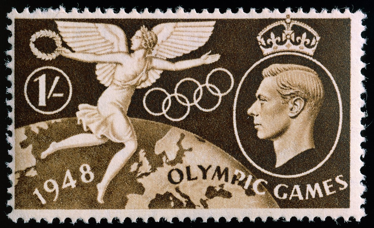 Znaczek upamiętniający Igrzyska Olimpijskie w Londynie w 1948 r. autorstwa English School