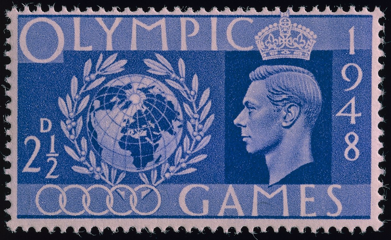 Znaczek upamiętniający Igrzyska Olimpijskie w Londynie w 1948 r. autorstwa English School