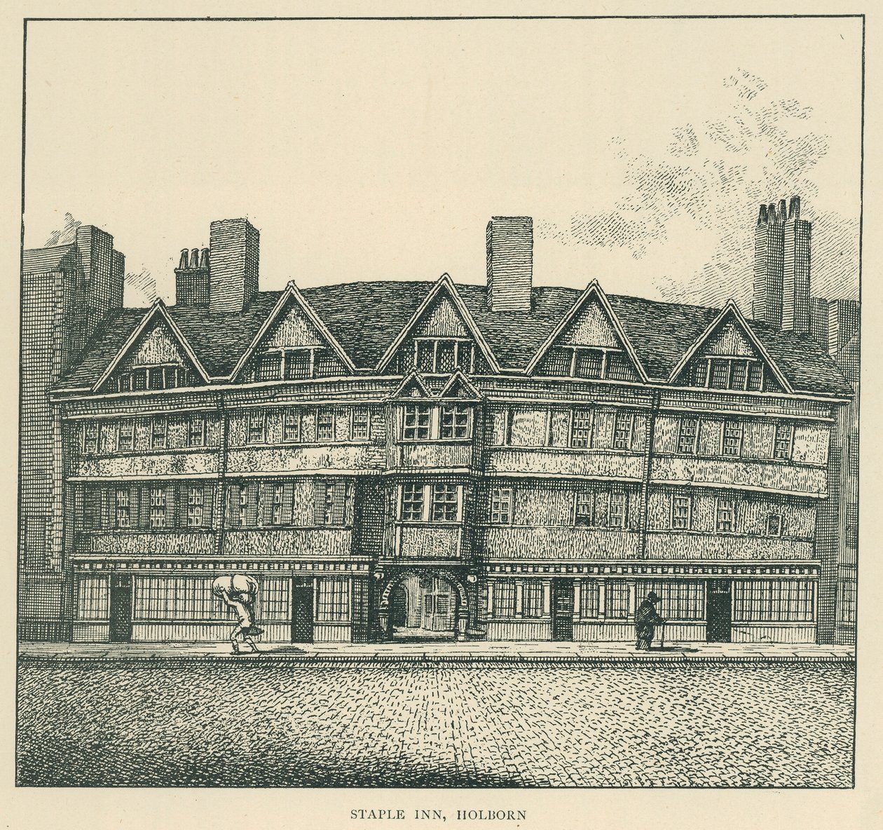 Staple Inn, Holborn (litografia) autorstwa English School