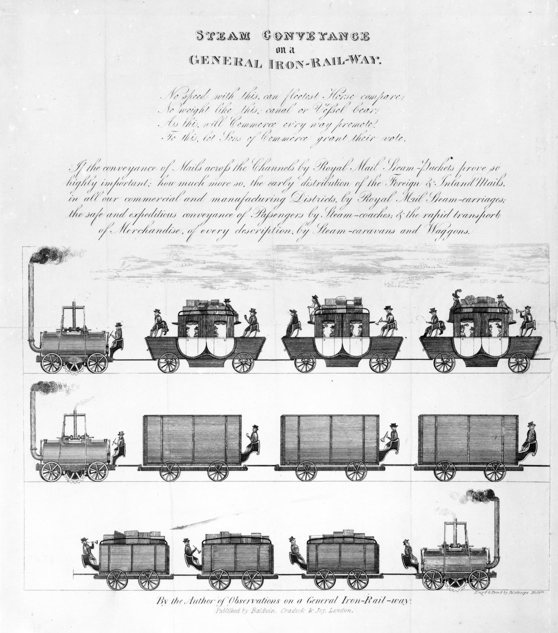 Transport parowy na General Iron-Railway, 1825 (grawerowanie) autorstwa English School