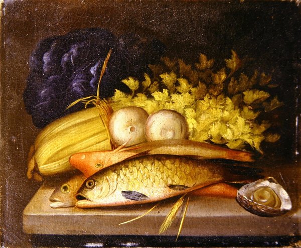 Martwa natura ryb, ok. 1840 (olej na płótnie) autorstwa English School