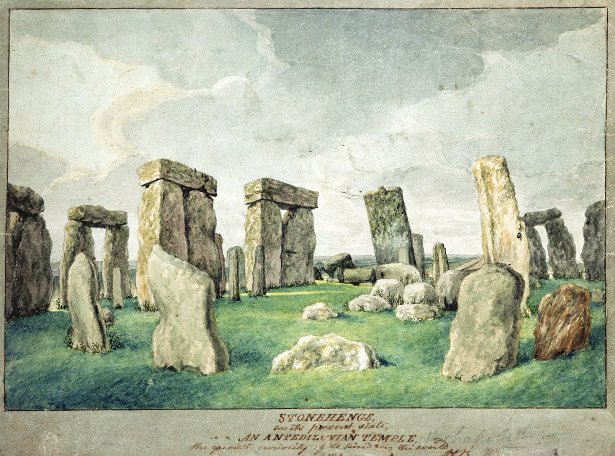 Stonehenge w obecnym stanie, świątynia Anpedilunian, 1821 (wc na papierze) autorstwa English School