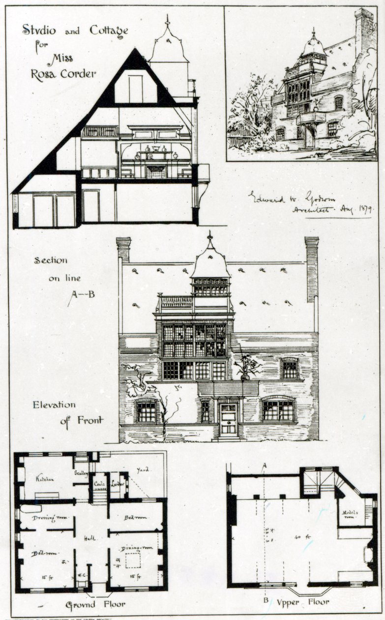 Studio i domek dla panny Rosy Corder, od The British Architect, 3 października 1879 r. autorstwa English School