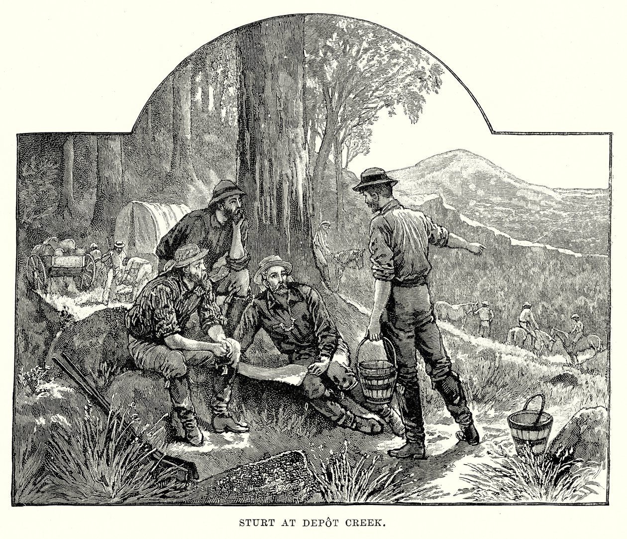 Sturt w Depot Creek (grawerunek) autorstwa English School