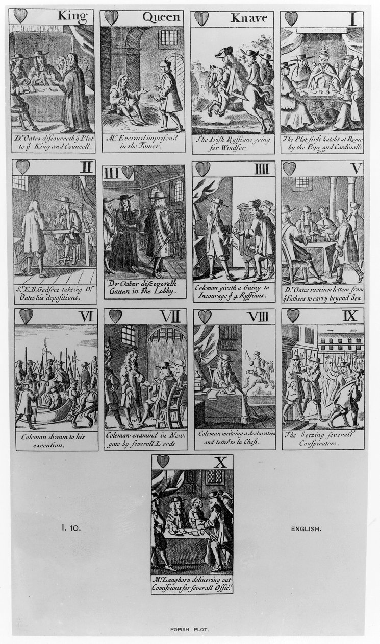 Suit of Hearts ilustrujący „spisek papieski”, 1679 autorstwa English School