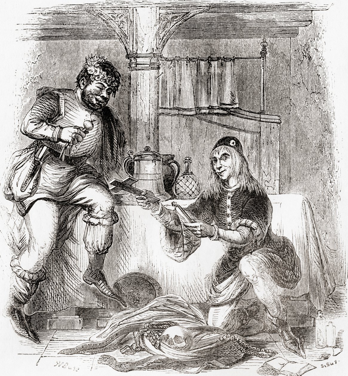 Sumpnour i Pardoner, ze Starej Anglii: A Pictorial Museum, pub. 1847 autorstwa English School