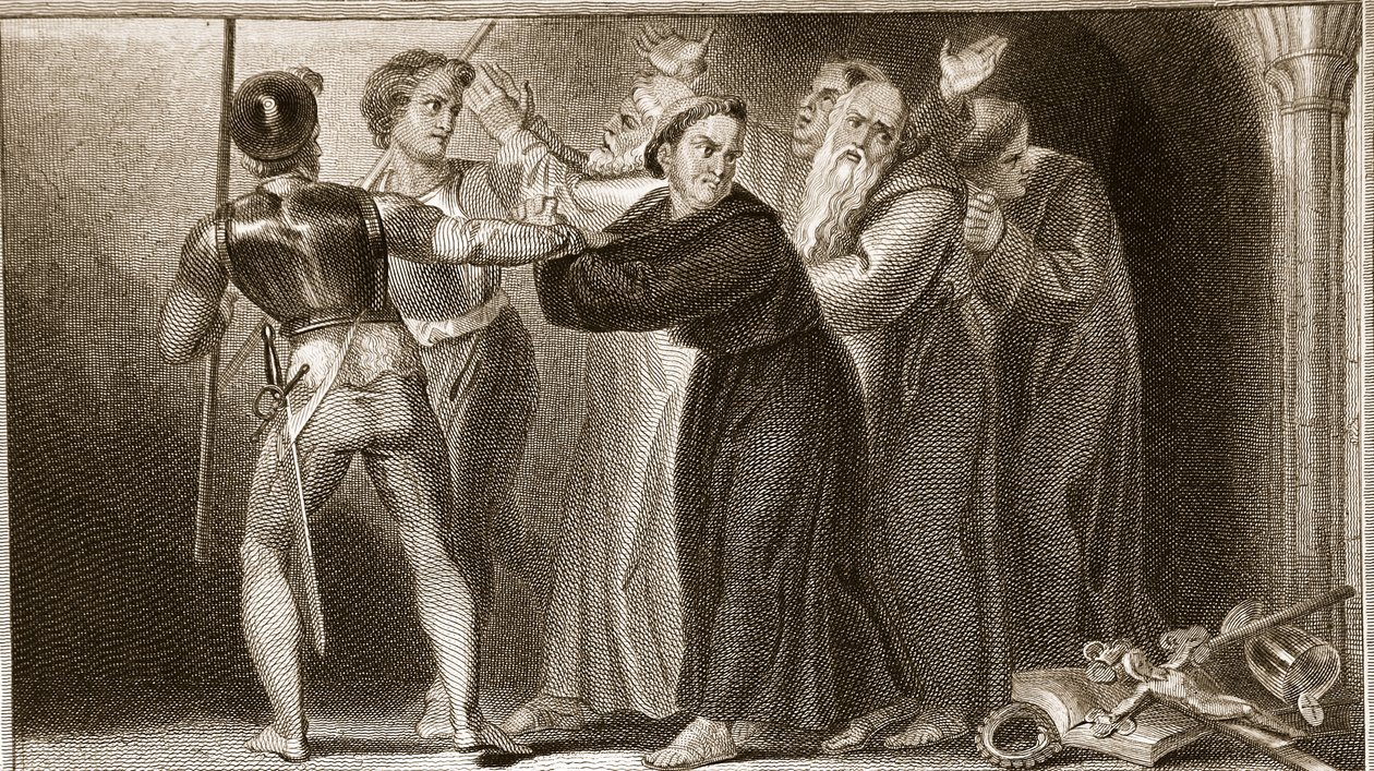 Tłumienie klasztorów, ilustracja z David Humes The History of England, wyd. R. Bowyer, Londyn, 1812 r. autorstwa English School