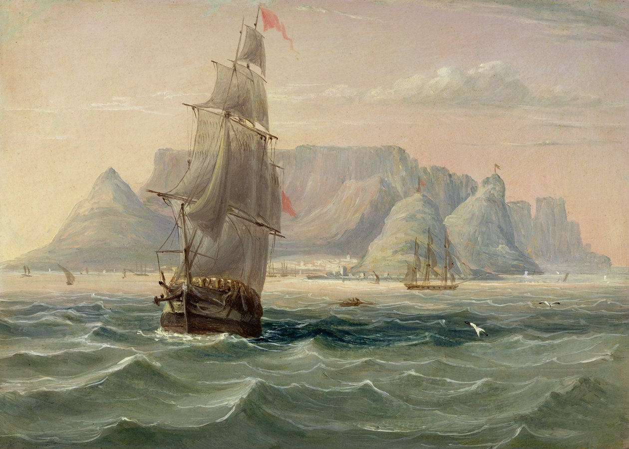 Góra Stołowa, Kapsztad, od morza, 1820 (olej na karcie) autorstwa English School