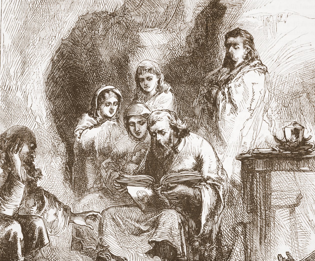 Kult taborytów w jaskini, ilustracja z Historii protestantyzmu Jamesa Aitkena Wylie (1808-1890), wyd. 1878 autorstwa English School