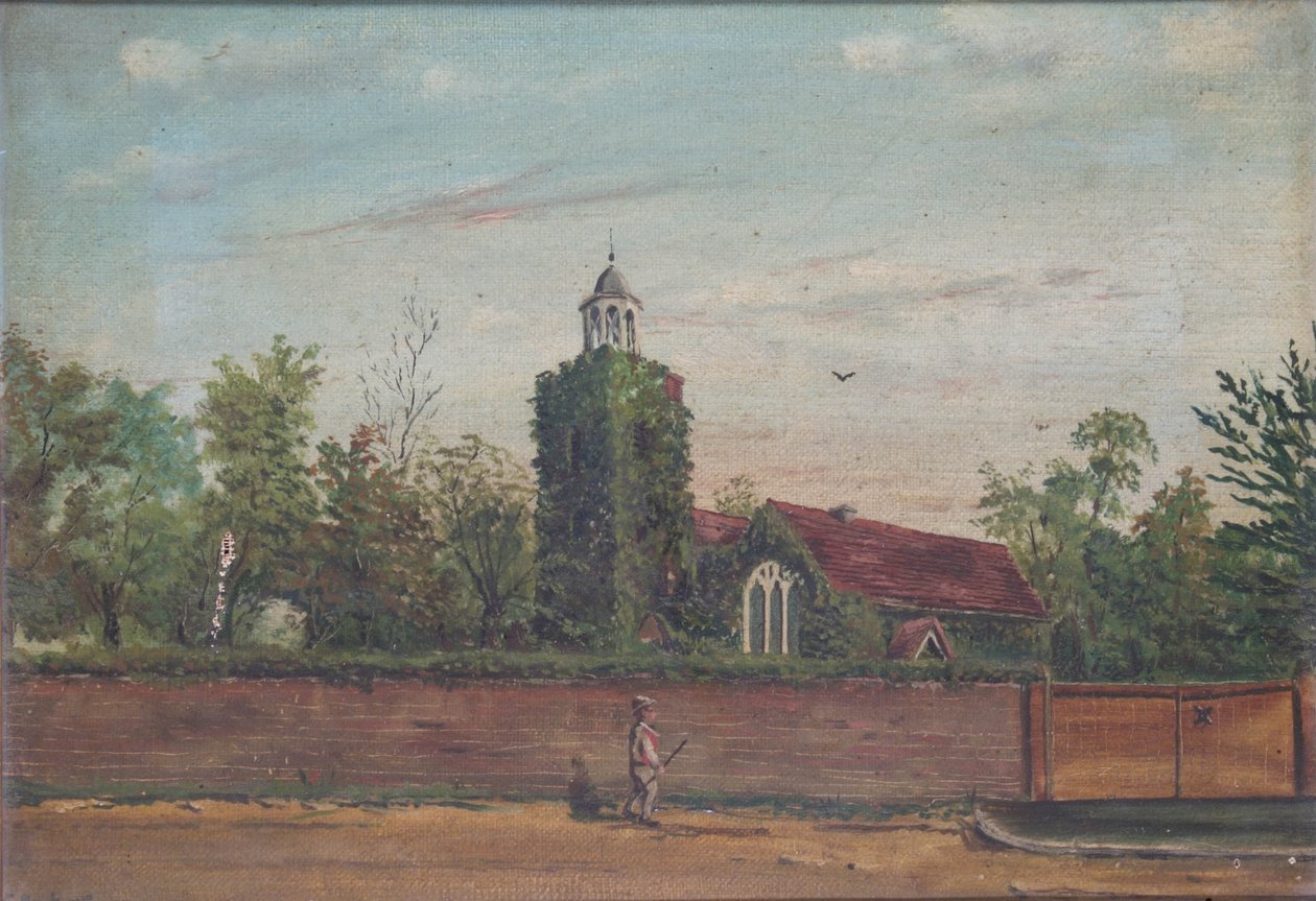 Kościół Teddington, Middlesex, ok. 1900 (olej na płótnie) autorstwa English School