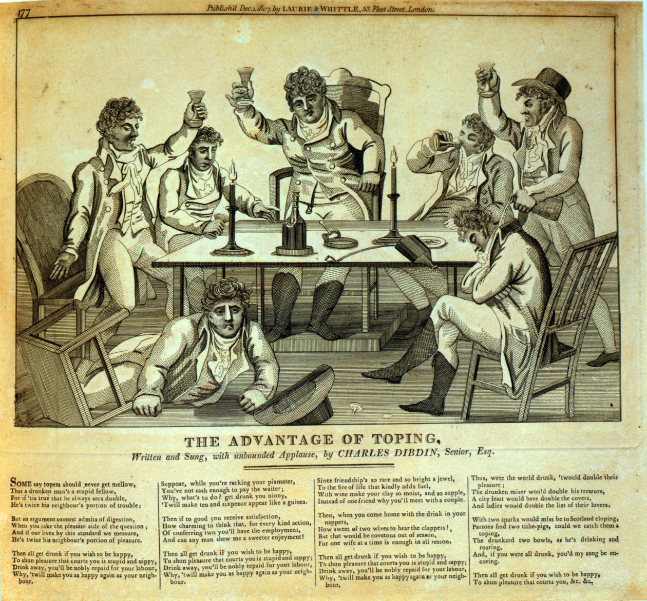 The Advantage of Toping, Written and Sing by Charles Dibdin (1745-1814), wyd. autorstwa Laurie i Whittle, 1807 autorstwa English School