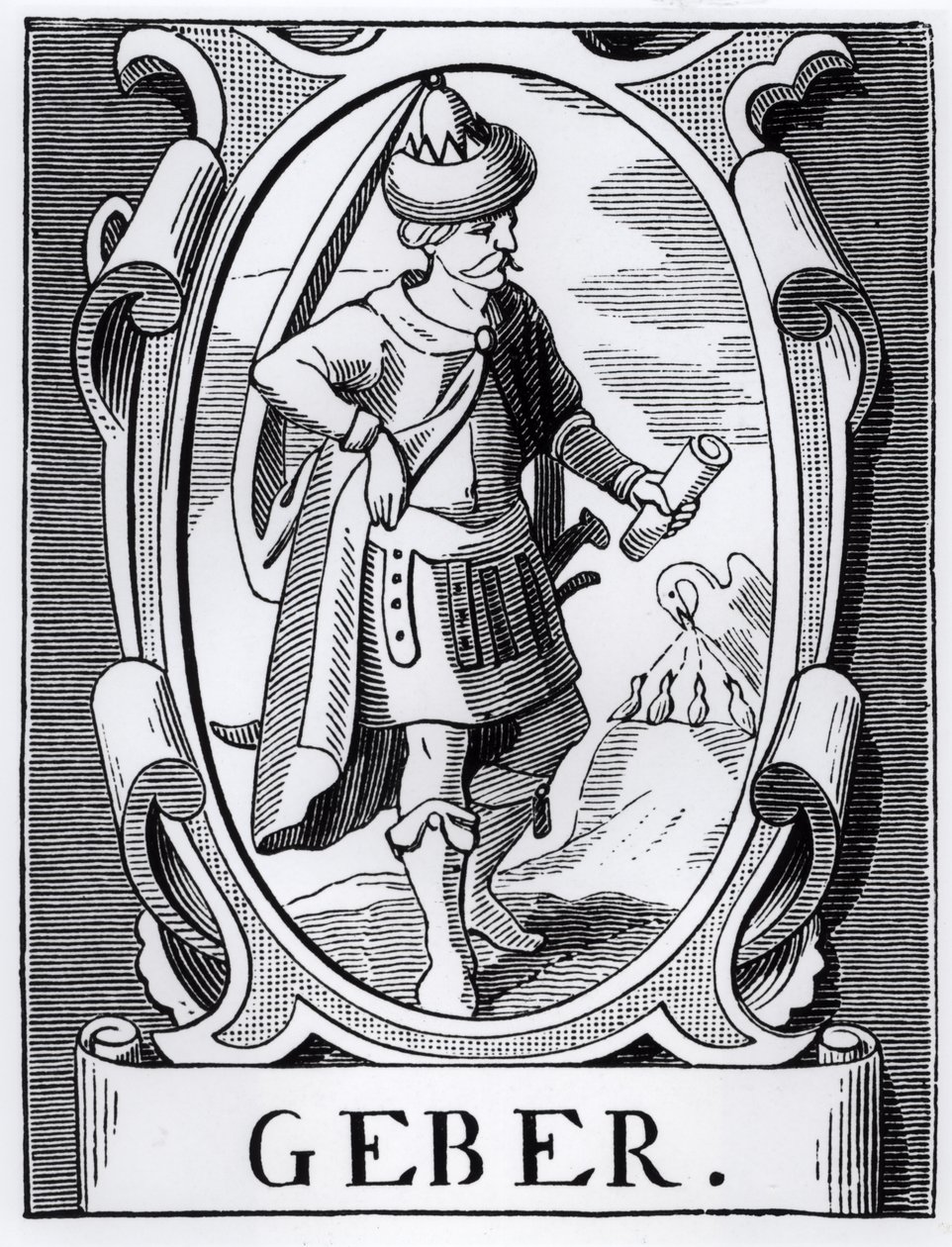 Alchemik Geber (XIV w.) ilustracja z nauki i literatury w średniowieczu i renesansie, napisana i rytowana przez Paula Lacroix, 1878 autorstwa English School