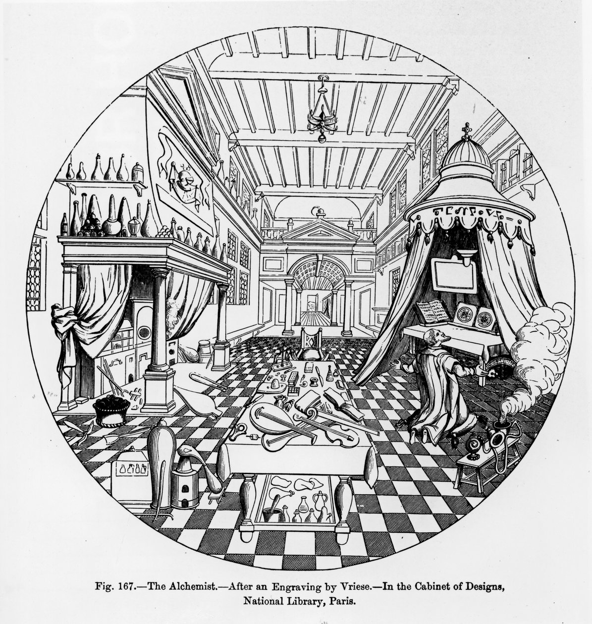 The Alchemist, według ryciny Vriese, ilustracja z nauki i literatury w średniowieczu i renesansie, napisana i rytowana przez Paula Lacroix, 1878 autorstwa English School