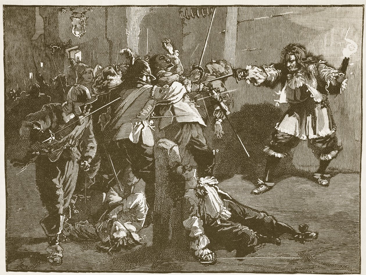 The Assault of John Coventry, ilustracja z Cassells Illustrated History of England (zdjęcie w sepii) autorstwa English School