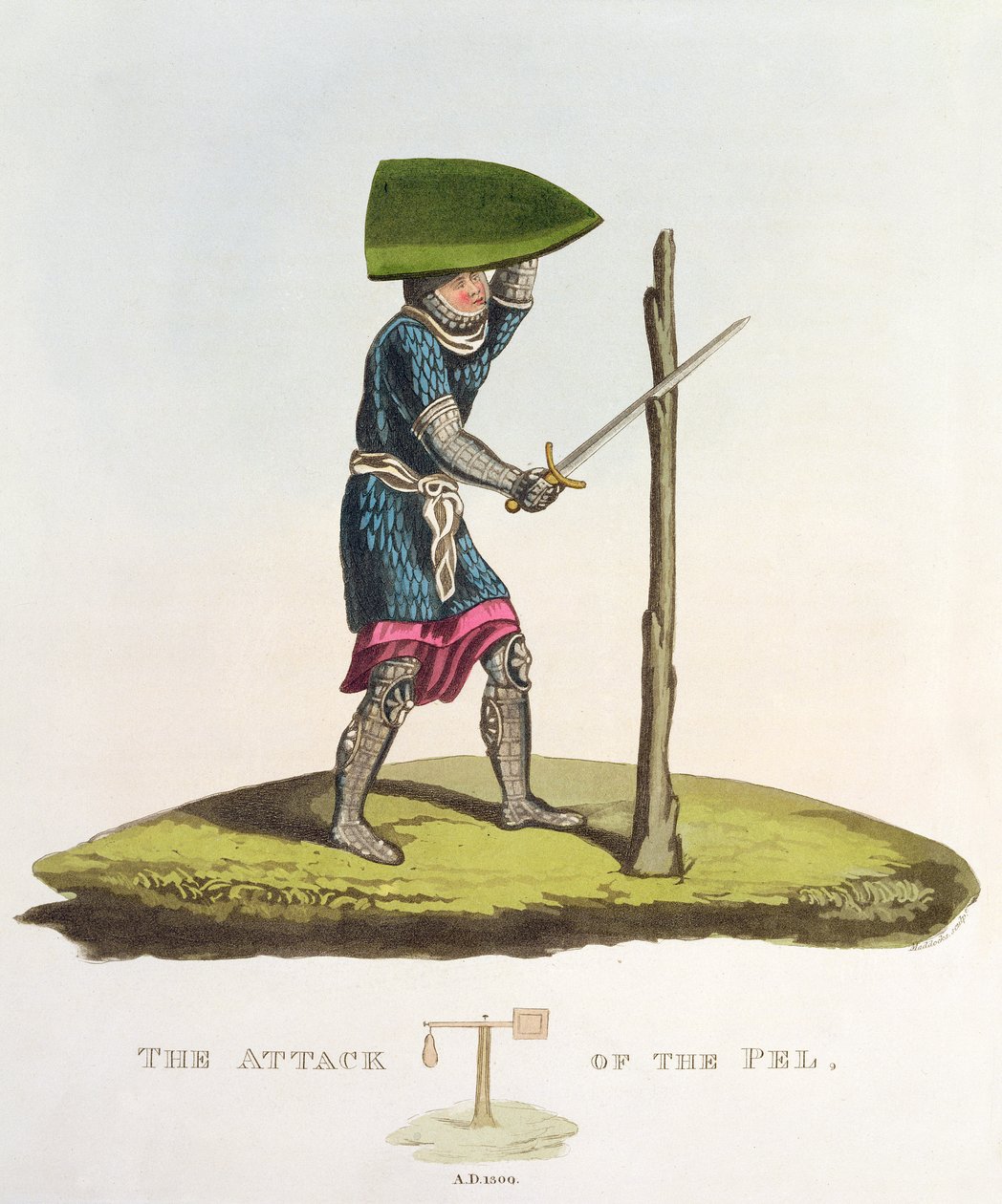 Atak Pel, 1300, grawerowane przez W. Maddocksa, z Ancient Armor Samuela Rusha Meyricka, 1824 autorstwa English School
