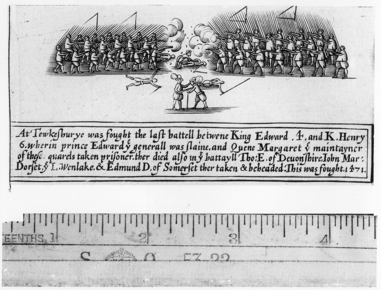 Bitwa pod Tewkesbury stoczona między królem Edwardem IV (1442-83) a księciem Edwardem (1453-71) w 1471 r. autorstwa English School