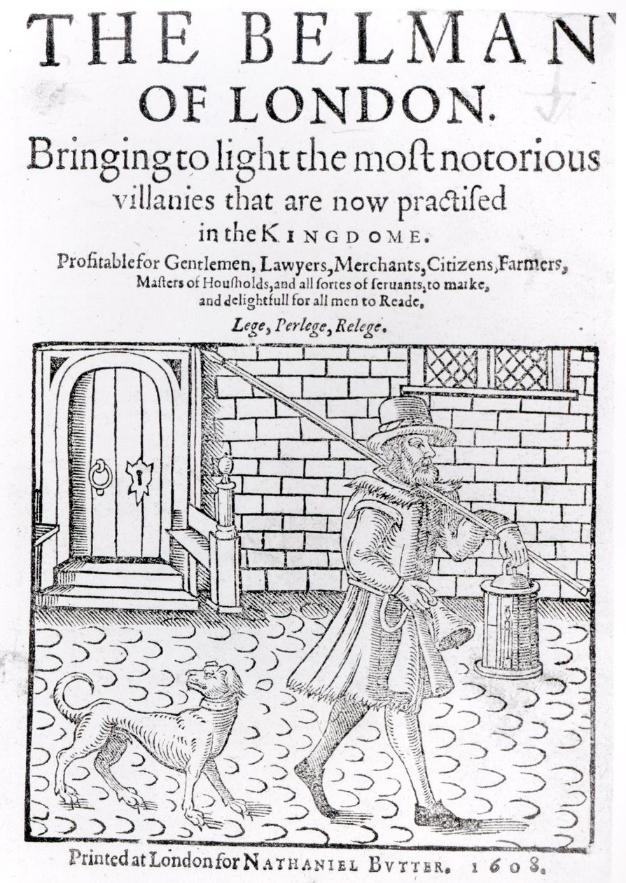 The Bellman of London, strona tytułowa Thomasa Dekkera (ok. 1570-c.1641), wydrukowana przez Nathaniela Buttera, 1608 autorstwa English School