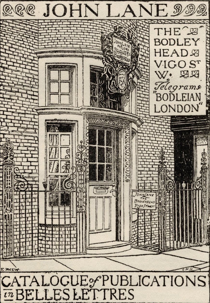 The Bodley Head Publishing House, ilustracja na okładce z Katalogu publikacji w Belles Lettres autorstwa English School