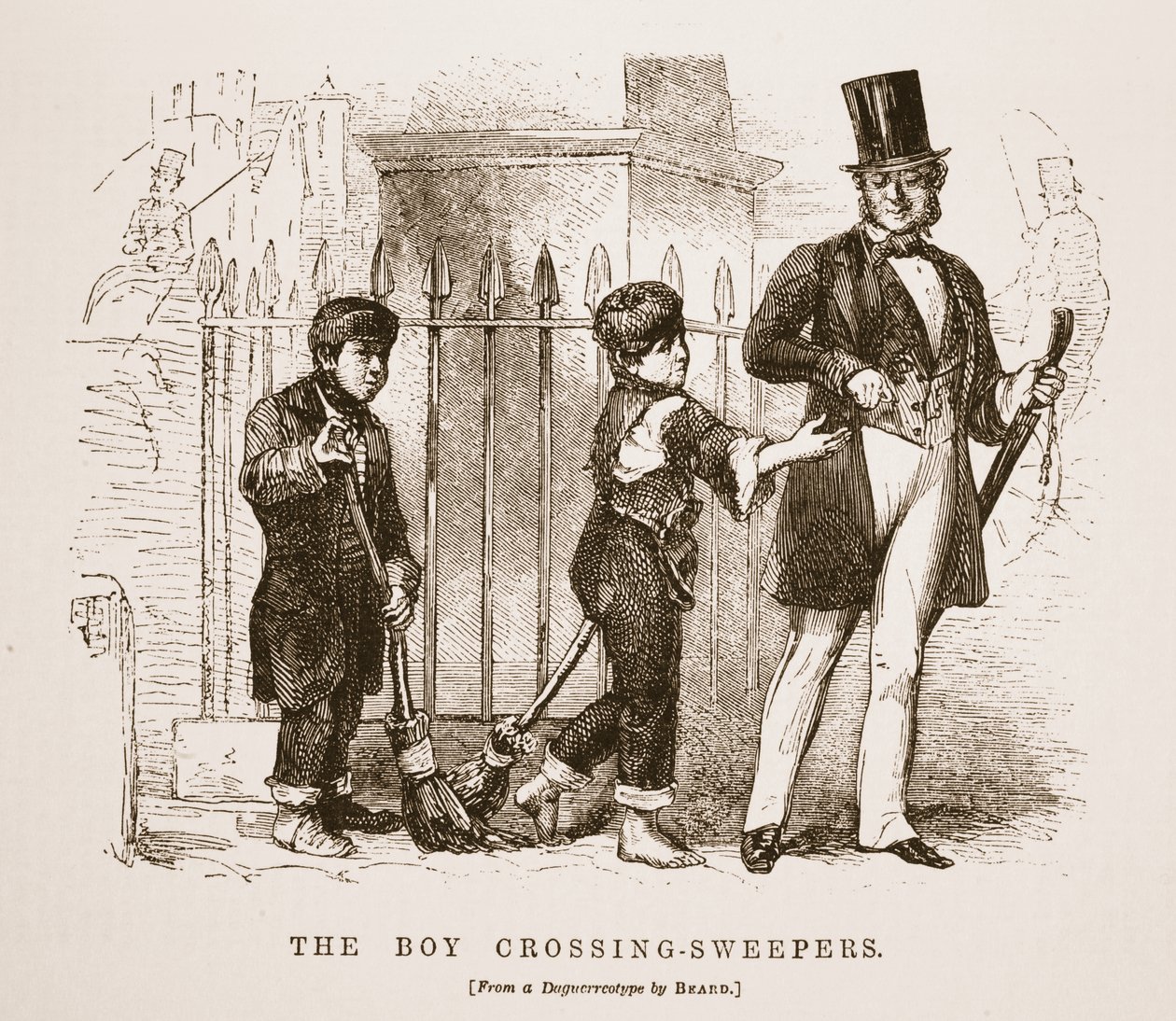 The Boy-Crossing Sweepers, z dagerotypu Richarda Bearda, ilustracja z London Labor i London Poor Henry